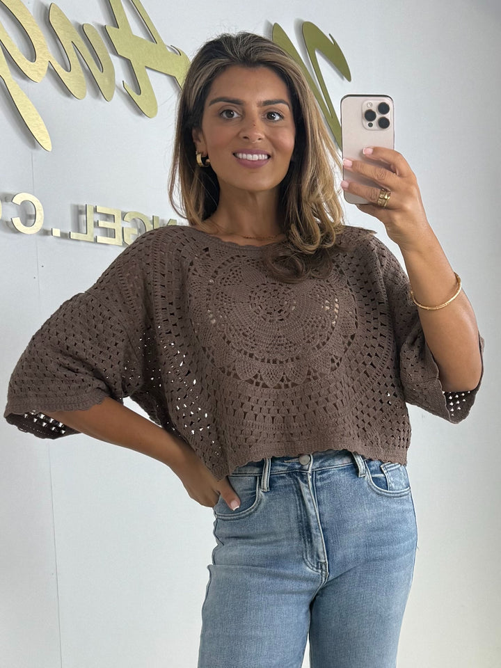 Flower Crochet Slouchy Neck Jumper (2 Colours)