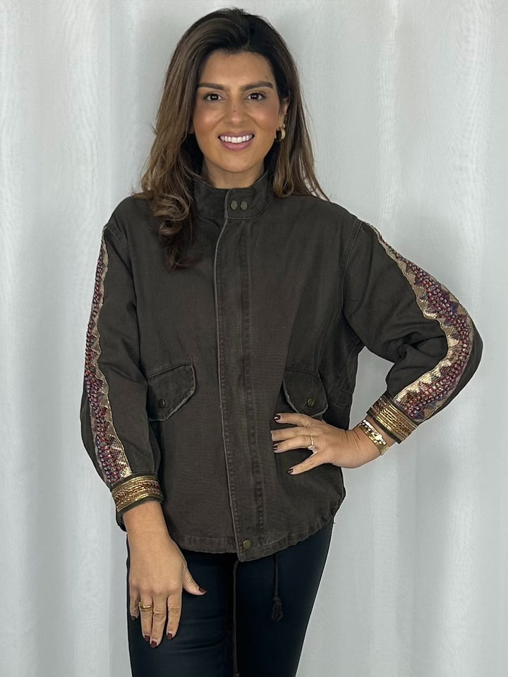 Oversize Aztec Detail Drawstring Bomber Jacket