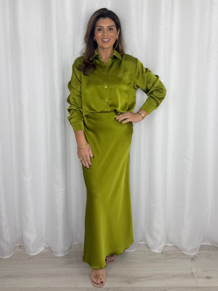 Silk Collared Shirt & Maxi Skirt Co-Ord (5 Colours)