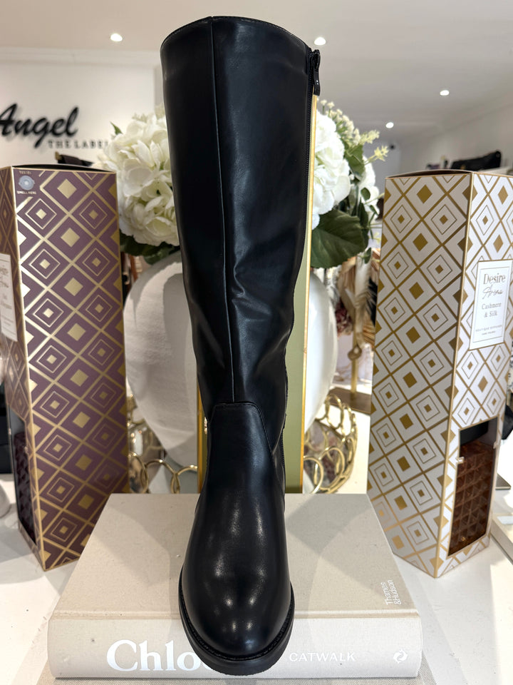 Low Gold Buckle Knee High Boots