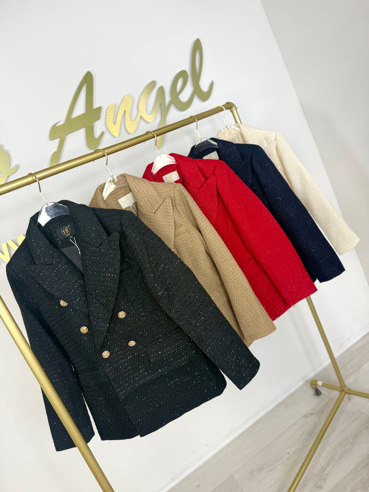 Shimmer Double Breasted Gold Button Collared Blazer (5 Colours)