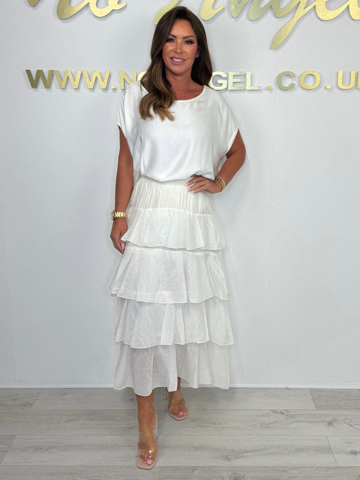 Satin Top & Ruffle Maxi Skirt Co-Ord (3 Colours)