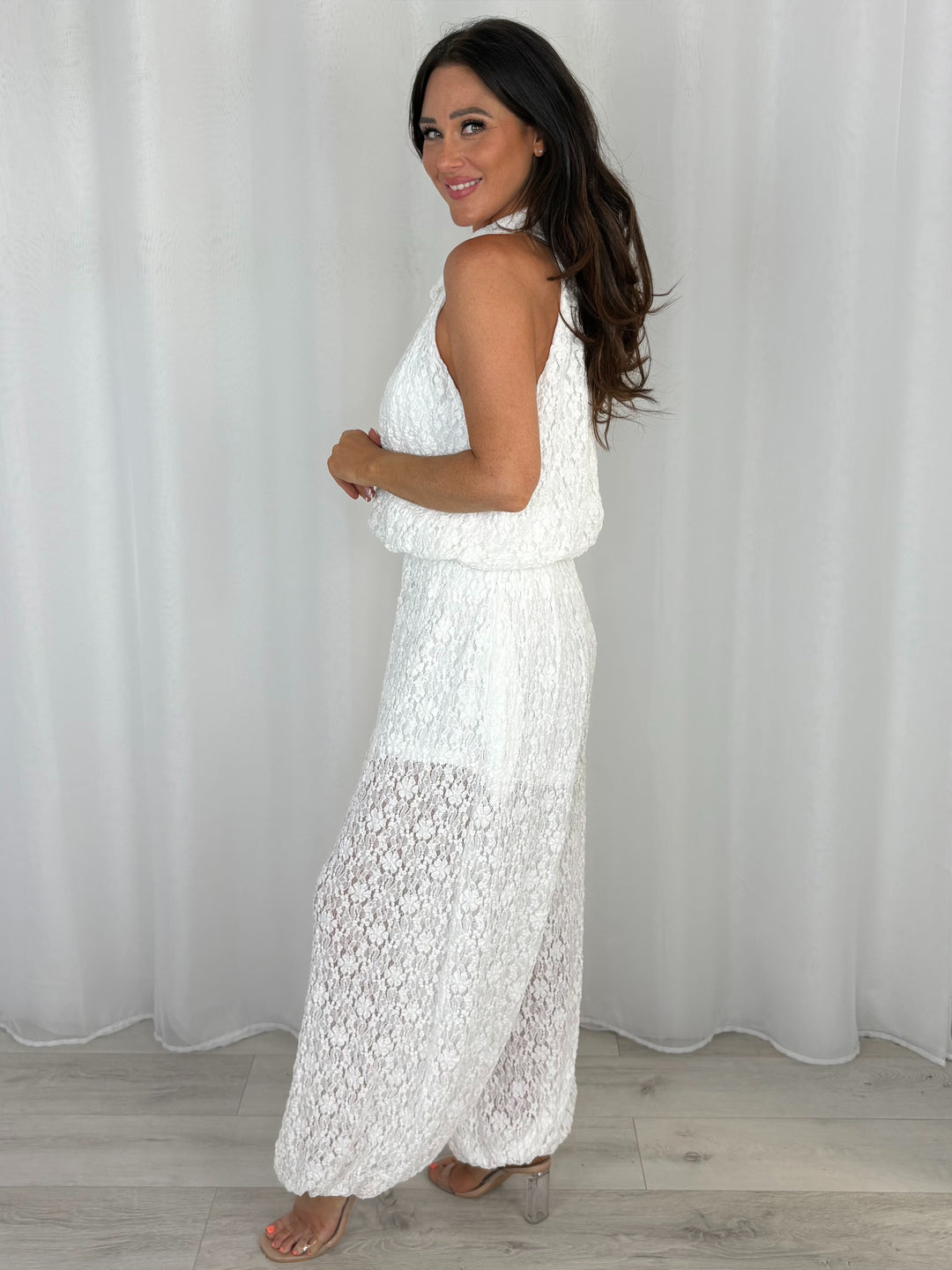 Soft Touch Meshed Halter Neck Top And Trouser Co-Ord (2 Colours)