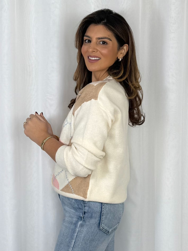 Diamond Print Gold Button Cardigan