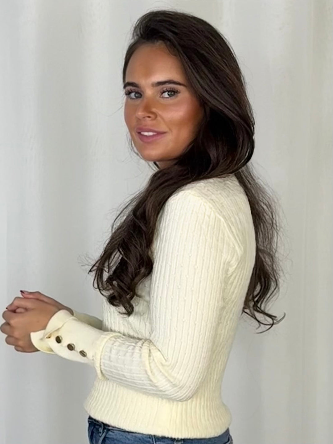 Fine Ribbed Knit Gold Button Cuff Jumper (6 Colours)