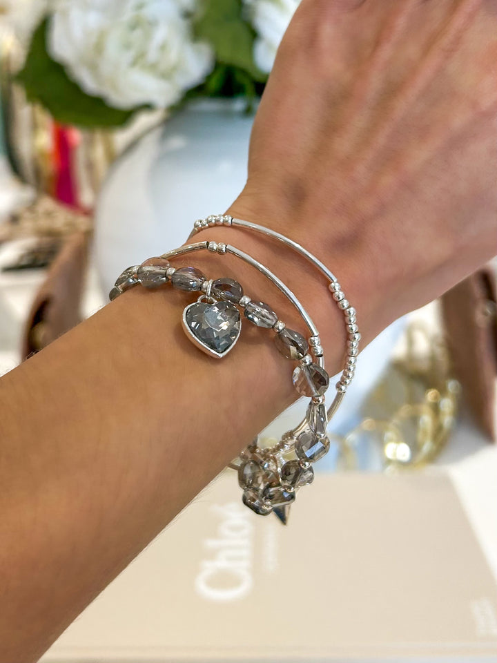 Silver Triple Heart Beaded Bracelet