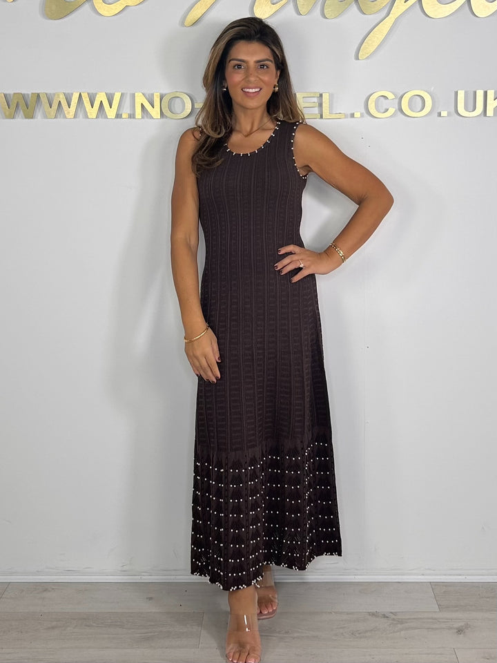 Pearl Trim Detail Sleeveless Maxi Dress (4 Colours)