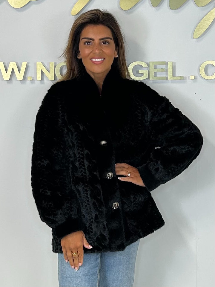 Faux Fur Cable Design Button Up Jacket (4 Colours)