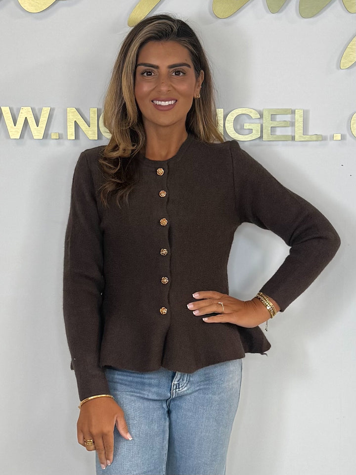 Peplum Gold Button Thick Knit Cardigan (3 Colours)