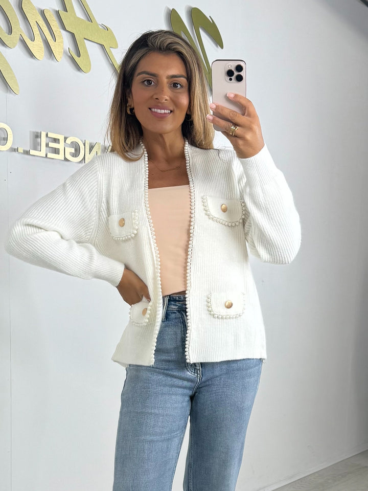 Soft Knit Pearl Trim Cardigan (3 Colours)