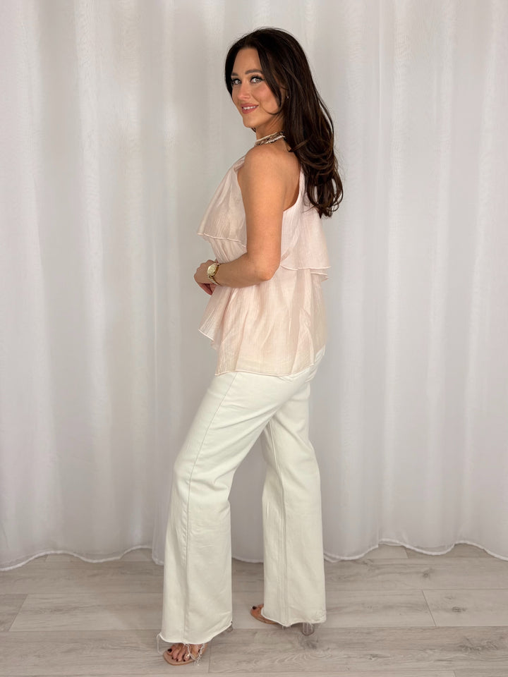 Racer Style Beaded Detail Floaty Ruffle Top (2 Colours)