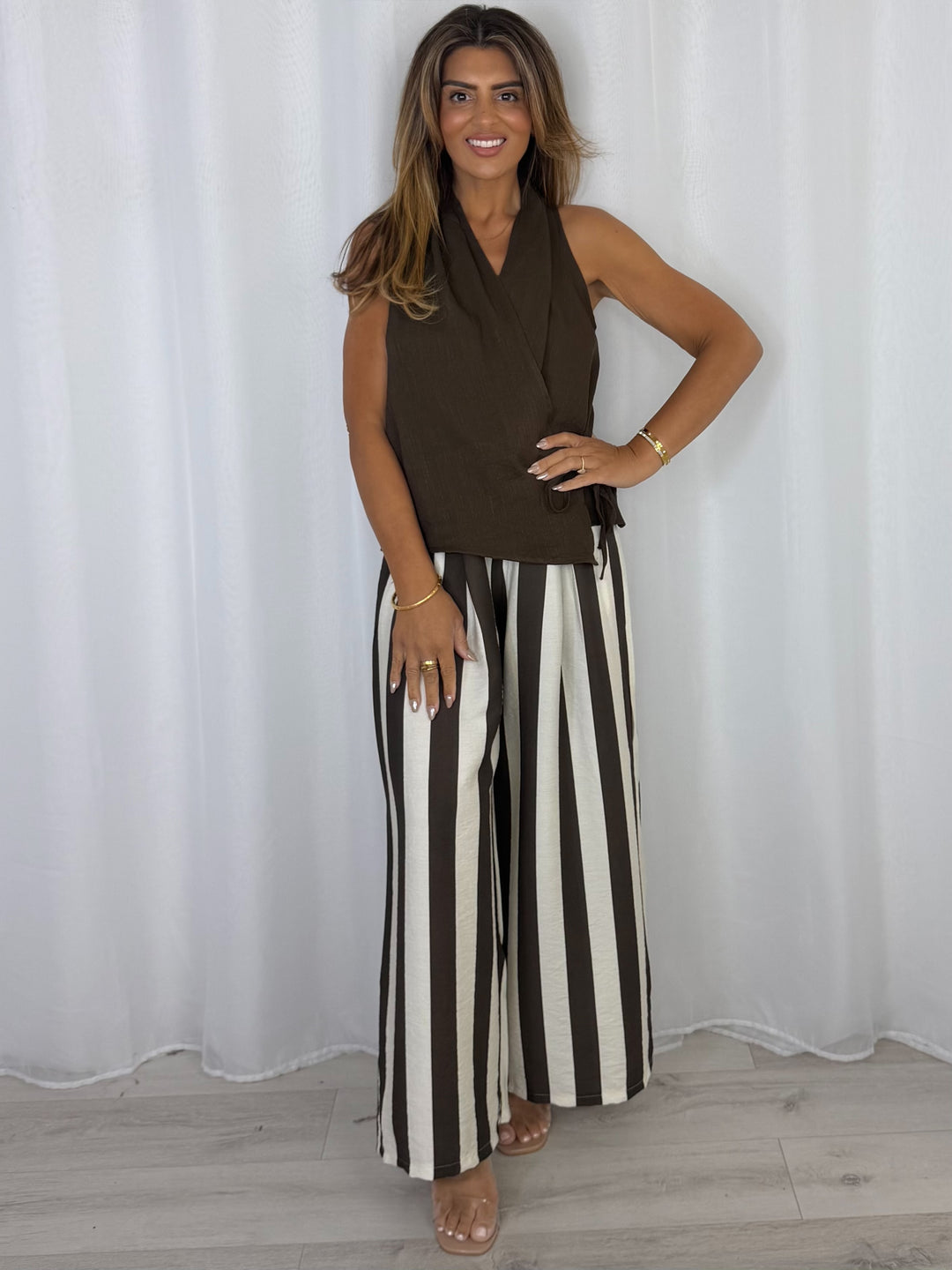 Striped Trouser And Wrap Around Top (5 Colours)