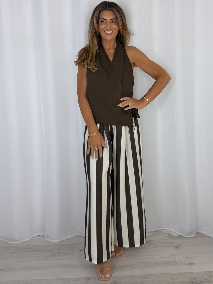 Striped Trouser And Wrap Around Top (5 Colours)