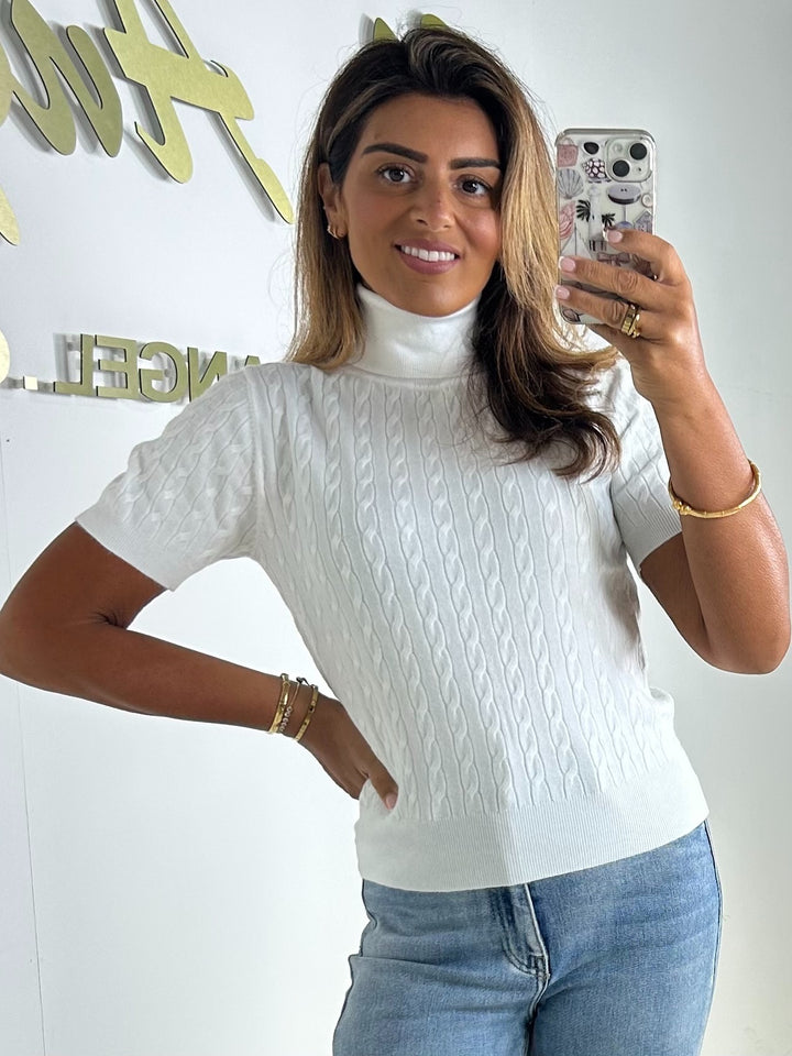Soft Knit Cable Detail Roll Neck Short Sleeve Jumper (4 Colours)