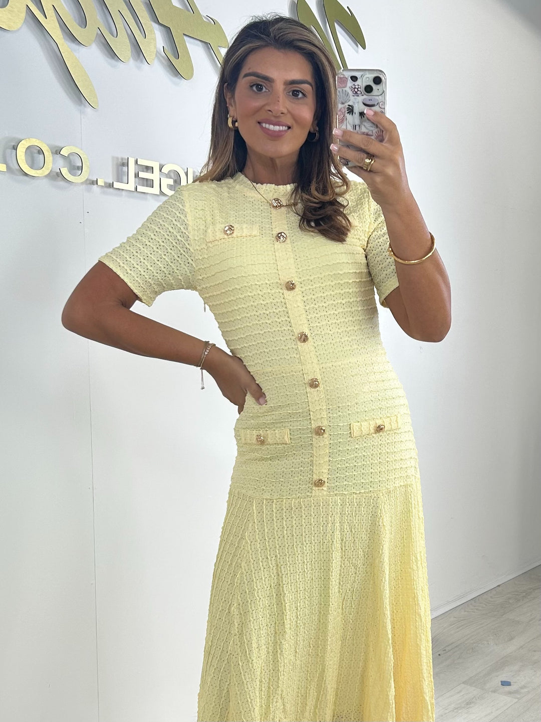 Short Sleeve Gold Button Dropped Hem Maxi Dress (5 Colours)