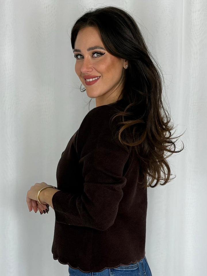 Scalloped Edge Covered Button Cardigan