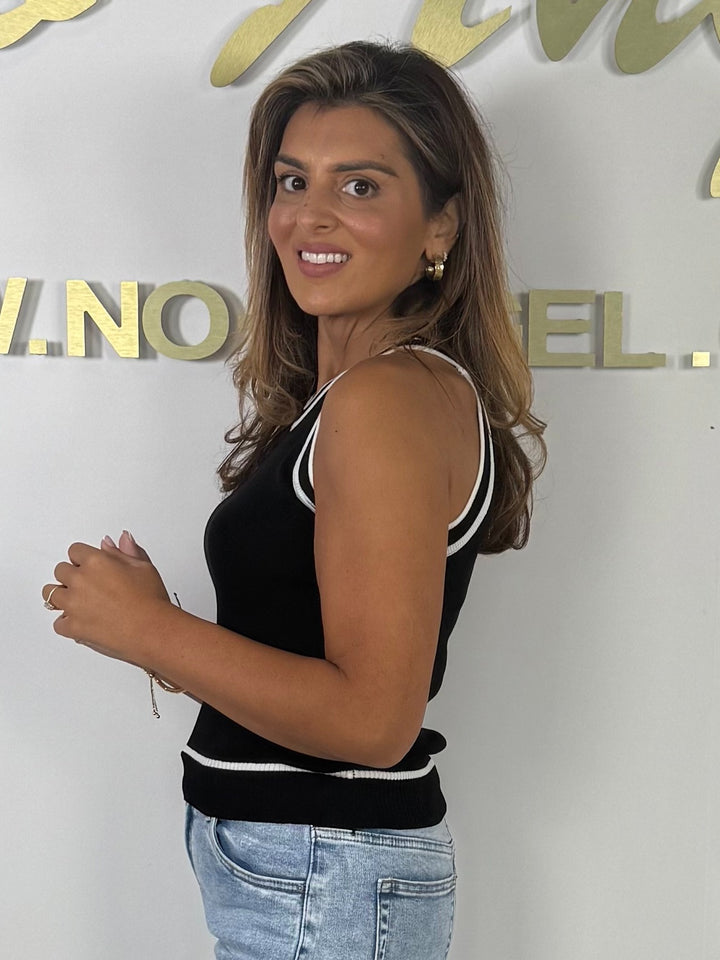 High Neck Vest Top With Contrast Line Detail (2 Colours)