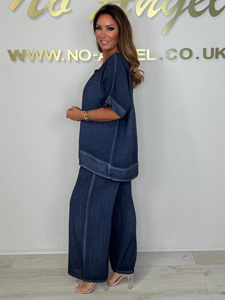 Satin Trim V-Neck Oversize Trouser Co-ord (9 Colours)