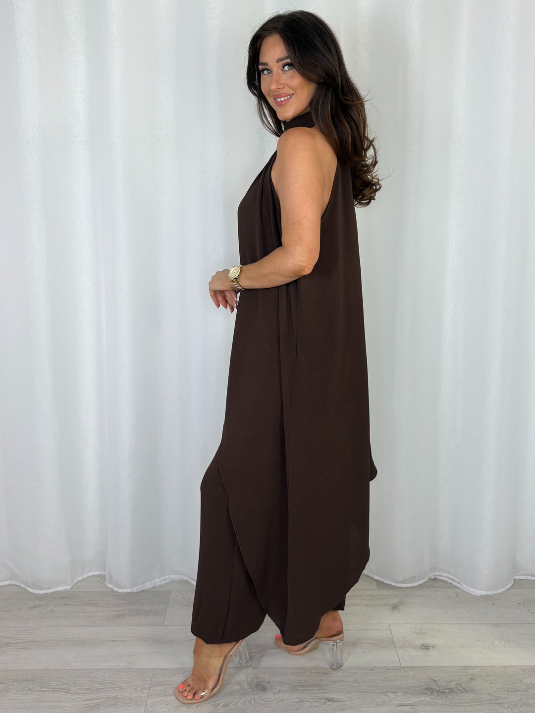 Halter Neck Long Asymmetric Top And Harem Trouser Co-Ord (8 Colours)