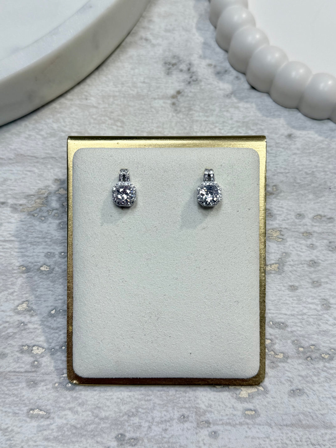 Silver Small Square Diamante Drop Earrings