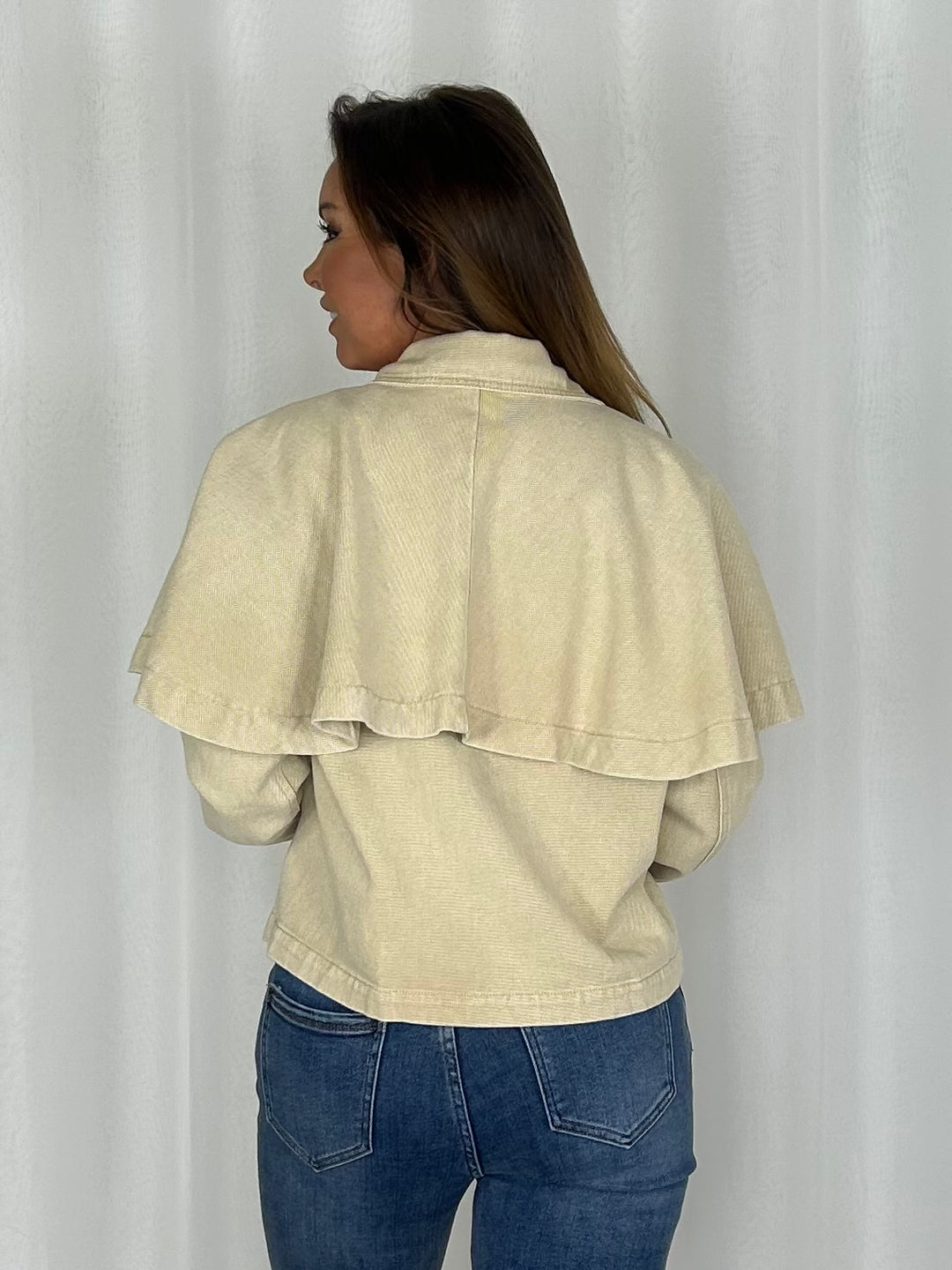 Beige Denim Cape Shoulder Jacket
