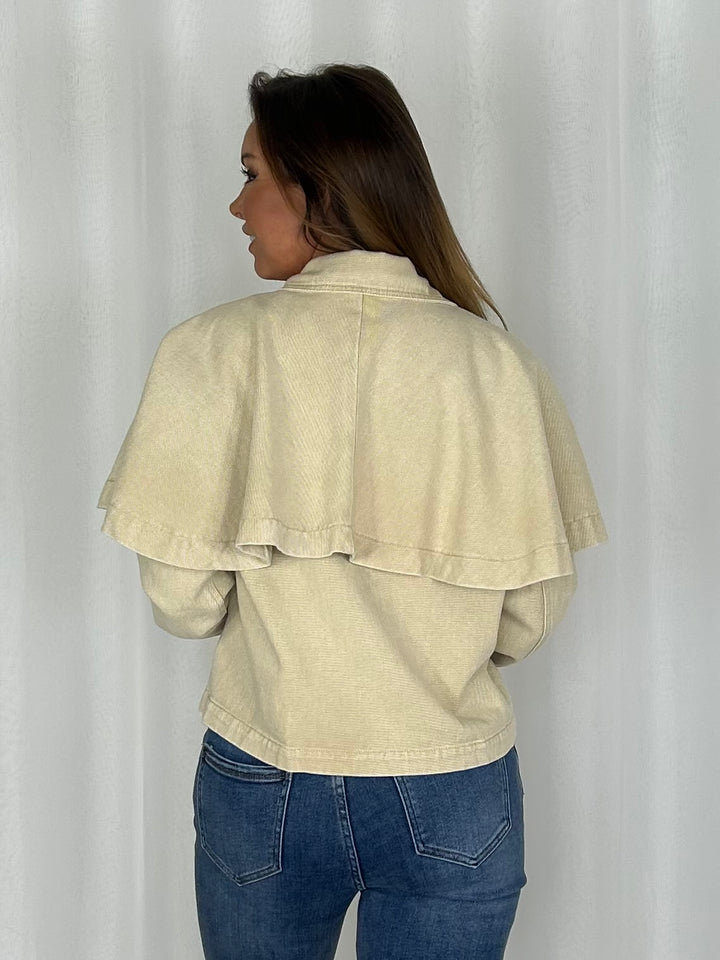 Beige Denim Cape Shoulder Jacket