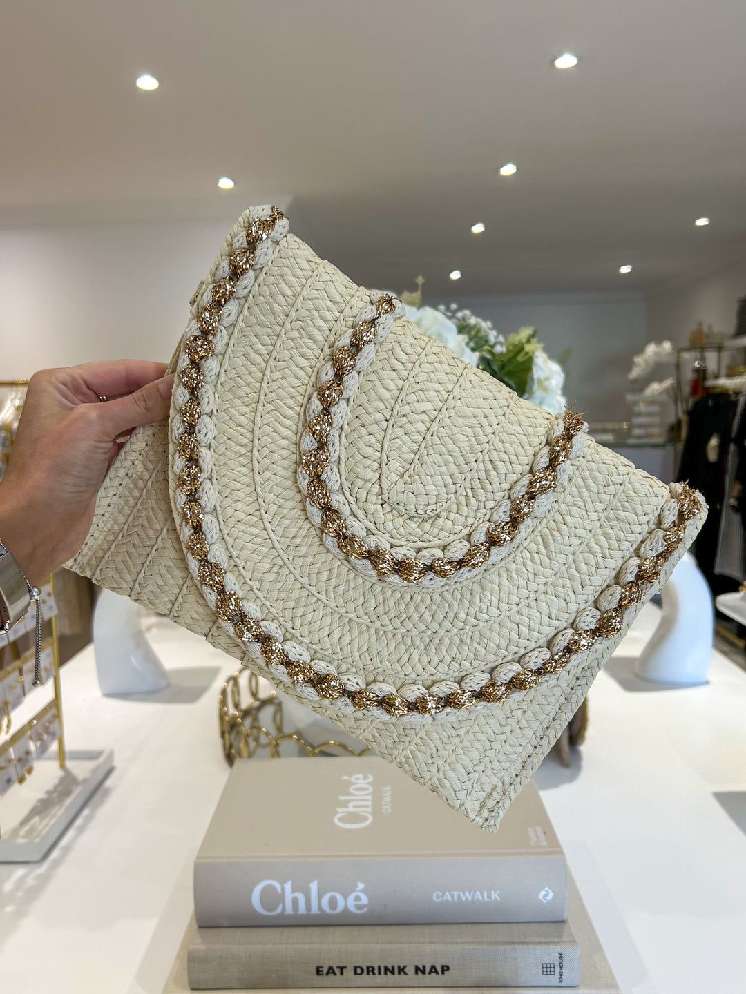 Plait Rope Detail Woven Gold Fleck Clutch (2 Colours)