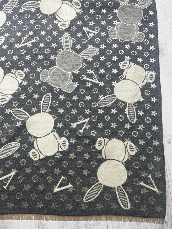 Grey/Cream Reversible Designer Inspired Rabbit Scarf