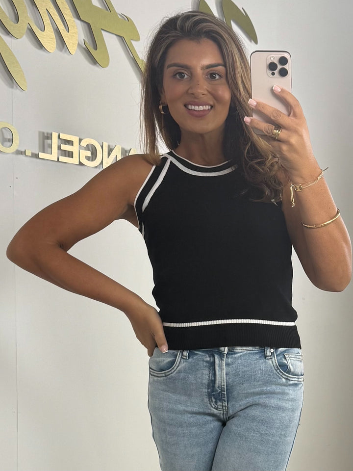 High Neck Vest Top With Contrast Line Detail (2 Colours)