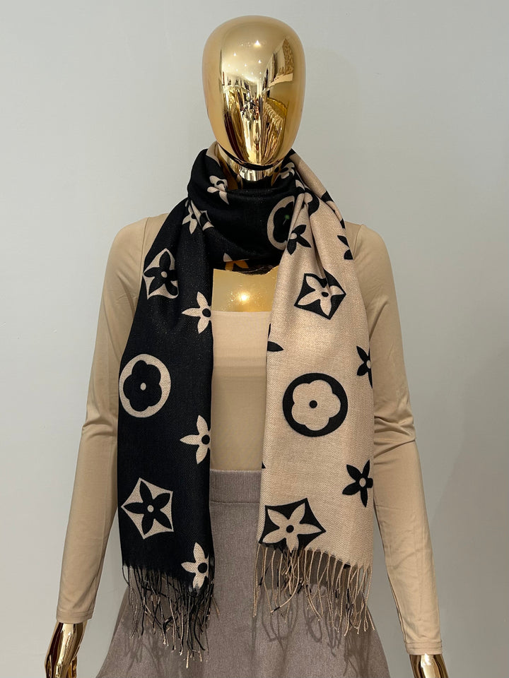 Reversible Shimmer Tassel Detail Flower Print Scarf (2 Colours)
