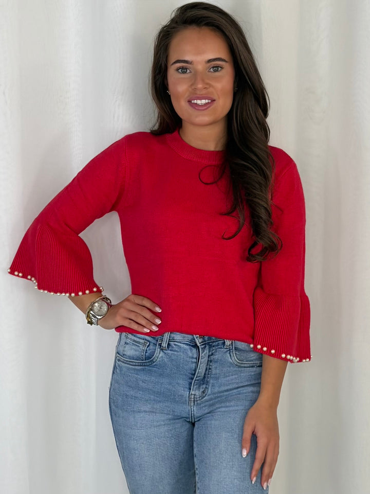 Pearl Embellished Sleeve Knit Top (6 Colours)