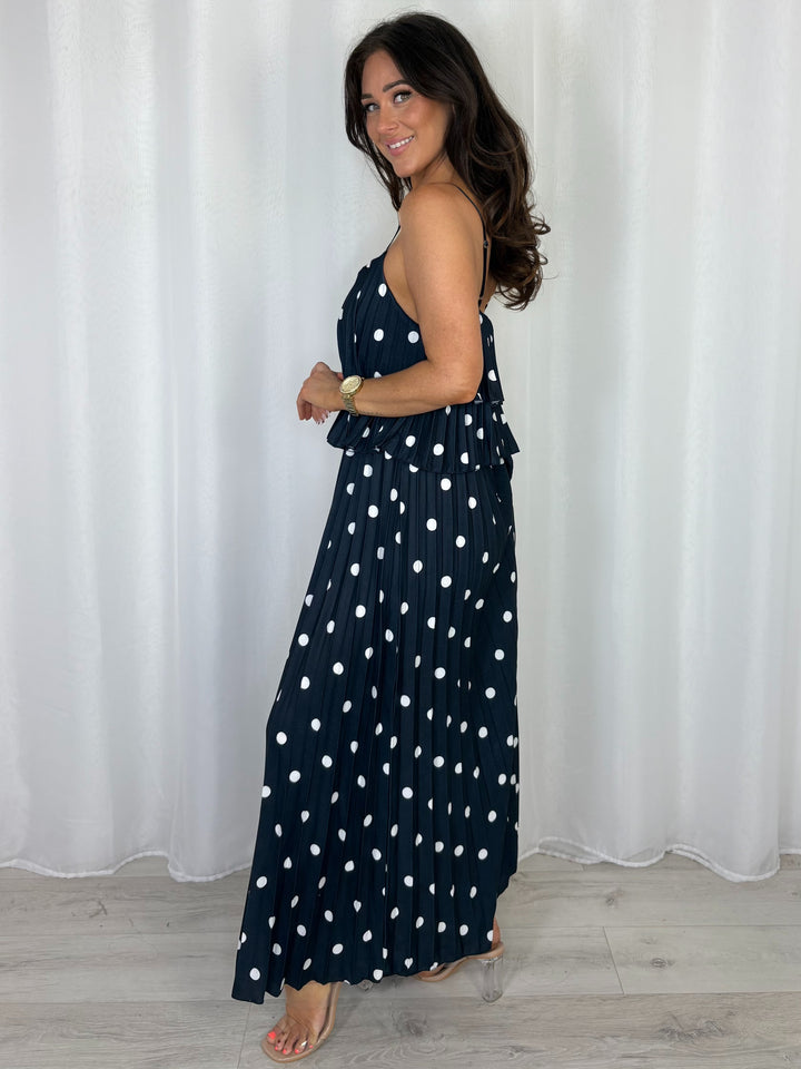 Polka Dot Pleated Maxi Dress (4 Colours)