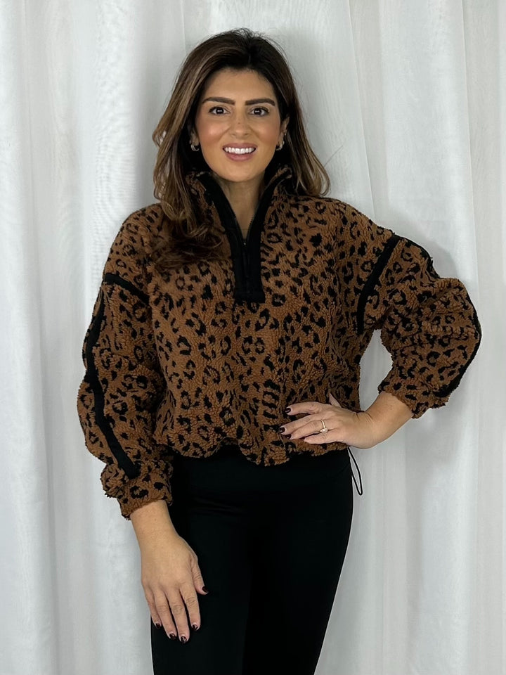 1/4 Zip Leopard Print Fleece