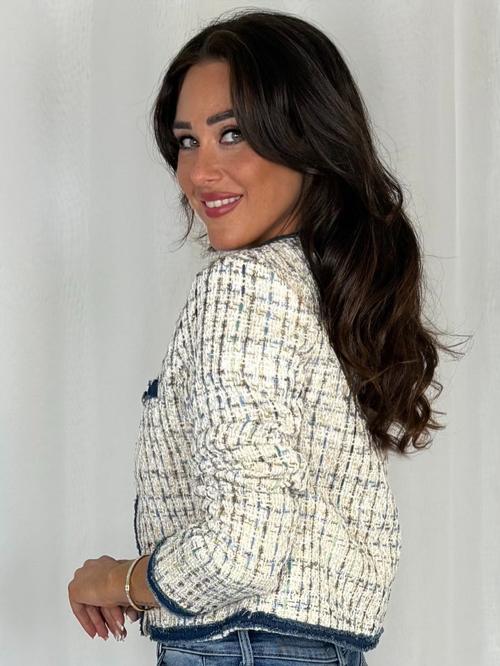 Cream And Navy Tweed Jacket