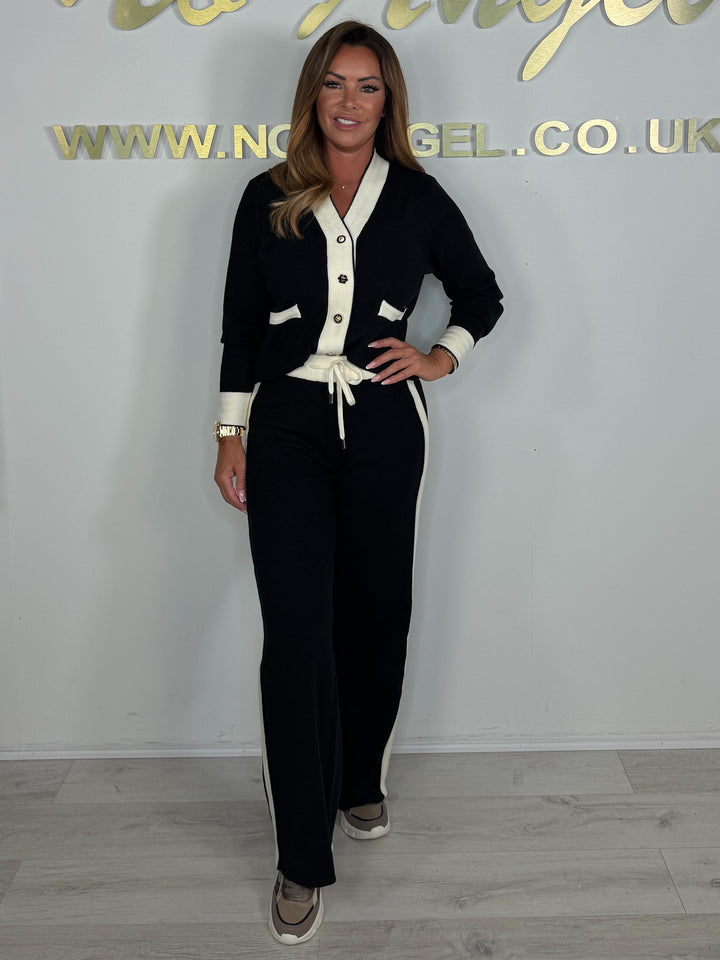 V-Neck Trim Gold & White Button Detailed Trouser Co-Ord (7 Colours)