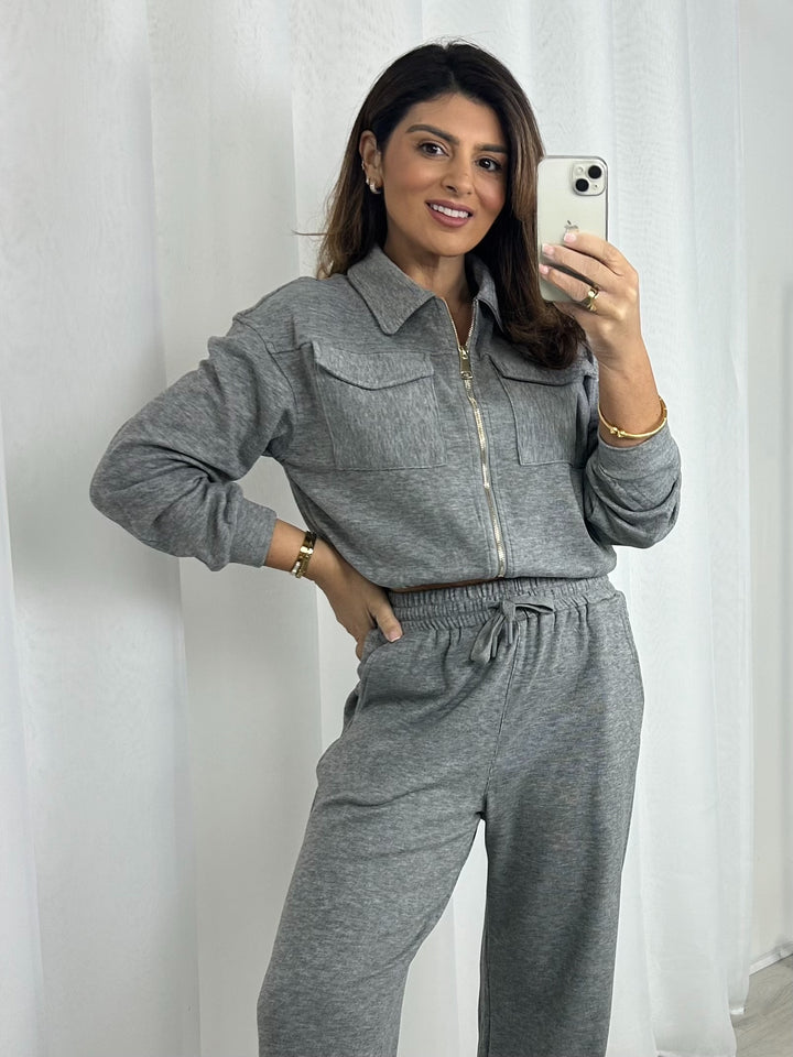 Gold Zip Large Front Pocket Detail Jacket & Trouser Co-Ord (2 Colours)