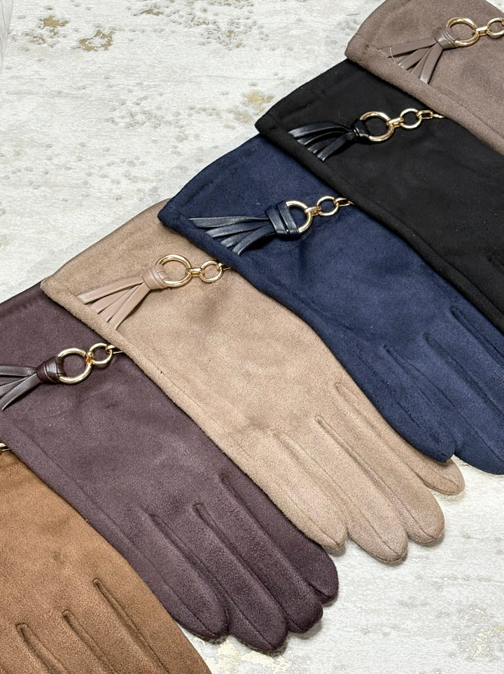 Suede Gold Circle Buckle Glove (6 Colours)