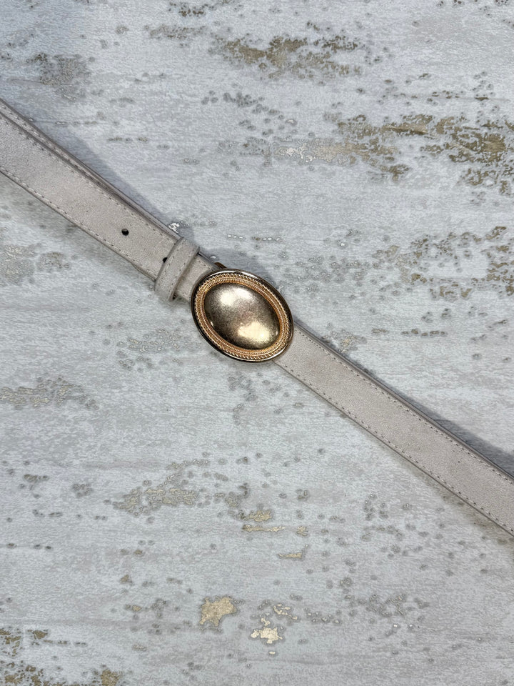 Large Gold Oval Buckle Suedette Belt