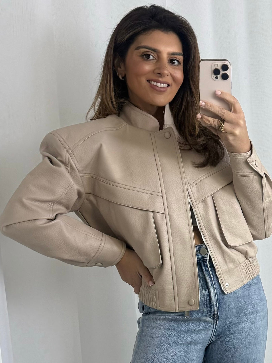 Nude Faux Leather Front Pocket Jacket