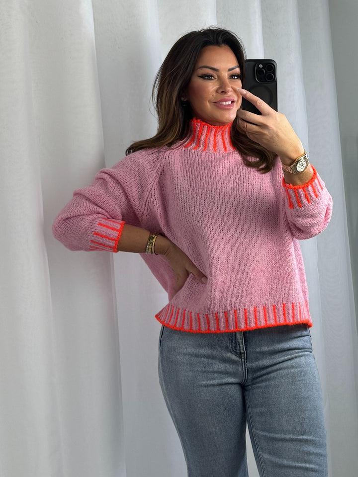 Thick Knit Stitch Edge Turtle Neck Jumper (8 Colours)