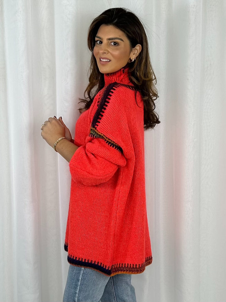 Thick Knit Contrast Stitch Oversized Jumper (4 Colours)