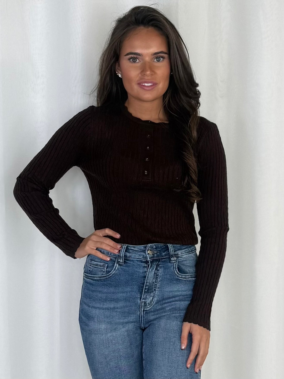 Ribbed Knit Button Detail Long Sleeve Top (6 Colours)