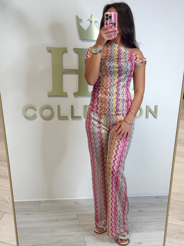 Zigzag Gold Hardware Asymmetric Top & Trouser Co-ord (2 Colours)