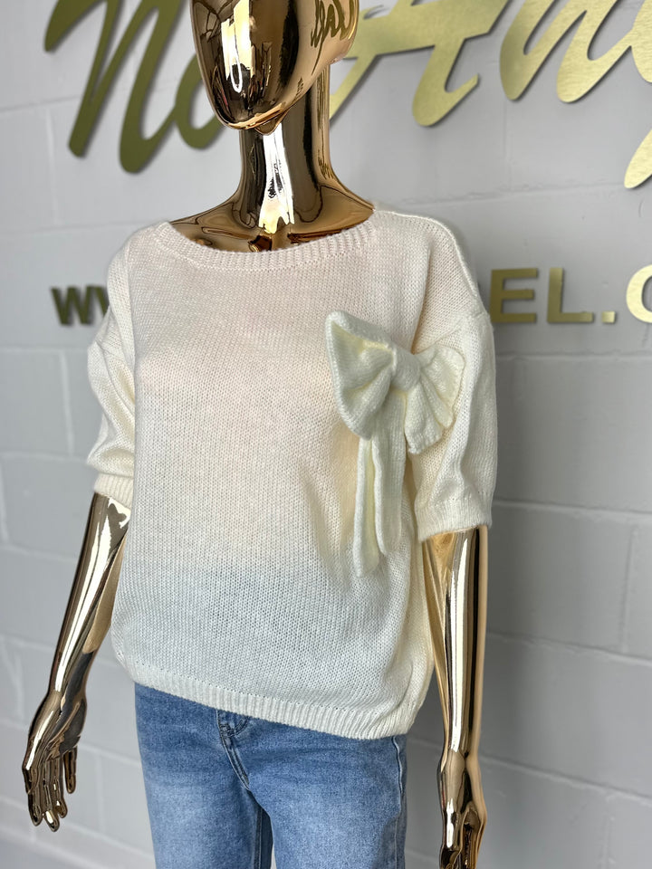 Soft Knit Short Sleeve Bow Detail Jumper (8 Colours)