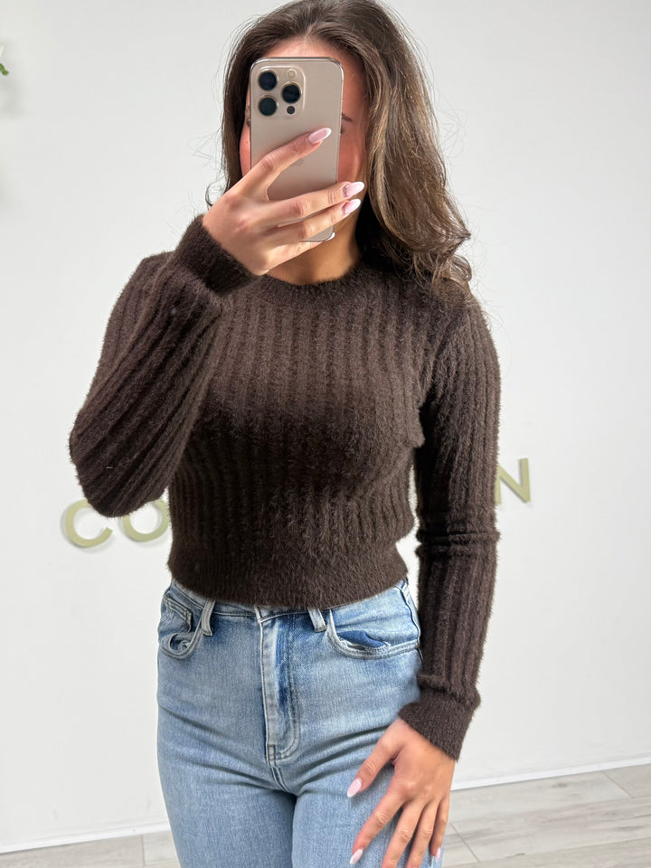 Ribbed Soft Fluffy Knit Round Neck Jumper (2 Colours)