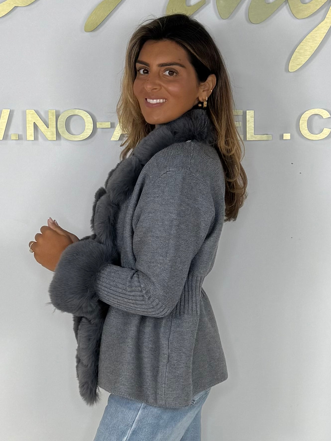 Faux Fur Trim Thick Knit Drawstring Detail Cardigan (4 Colours)