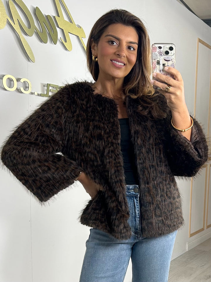 Leopard Print Faux Fur Coat