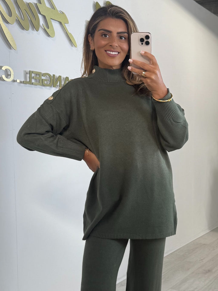 Longline Turtle Neck Gold Button Trouser Co-ord (5 Colours)