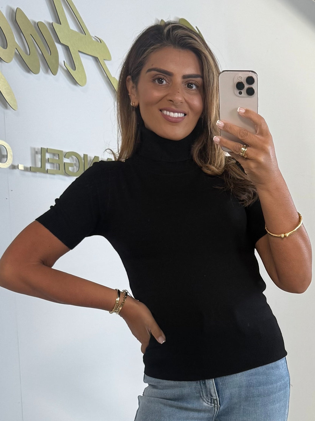 Soft Knit Short Sleeve Roll Neck Top (3 Colours)