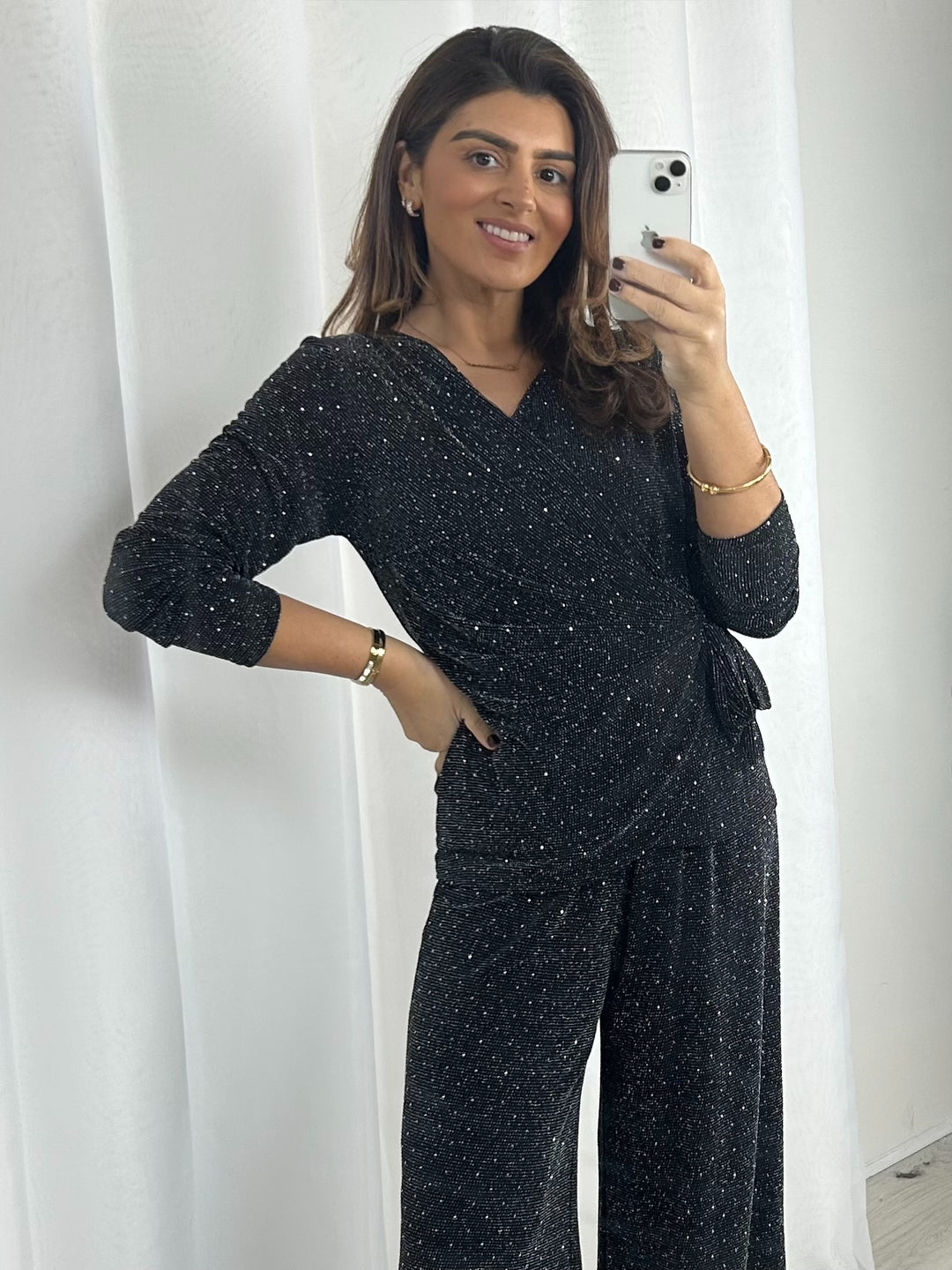 Scattered Diamante Cross Over Tie Front Co-Ord (2 Colours)